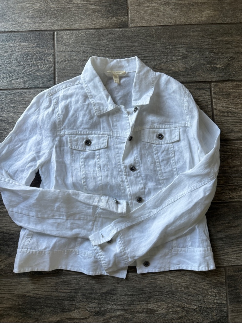 Eileen Fisher White Linen Button-Front Jean Jacket
